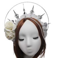 Lolita Spike Halo Crown for Women Gothic Embossed Tiara Vintage Beaded Chain Rose Headwear DIY Material Package