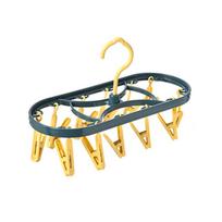 12-Clip Multi-Functional Clothes and Sock Drying Rack with Plastic Hangers geltona/mėlyna