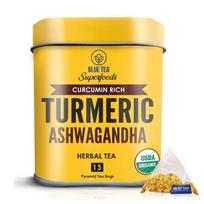 Ciberžolė ir Ashwagandha arbata (15 pak., 2,5 g), Ciberžolė Ashwagandha žolelių arbata, mėlyna arbata