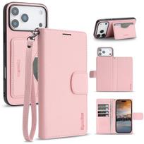 Detachable 2-in-1 RFID Blocking Wallet Phone Case For iPhone 17 16 15 14 Plus 13 12 Pro Max Air 17E 16E Cover With Wrist Strap iPhone 15 rožinė