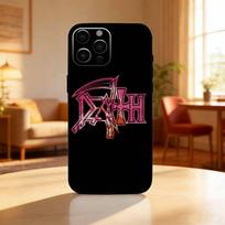 Metalinė juosta D-Death telefono dėklas iPhone17,16,15,14,13,12 Plus,Max, Minkšto silikono juodas dangtelis iPhone14ProMax black