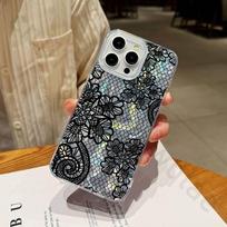 Black Lace Pattern Phone Case For iPhone 17 16 15 13 14 Pro Max 11 12 Plus Luxury Laser Silver Gradient Silicone Cover iPhone17air