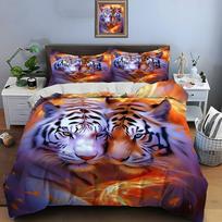 Two Tigers With Fiery Glow Print Soft Comfortable Duvet Cover Bedding Set Included 1*Duvet Cover  2*Pillowcases Luxury Gifts EU Twin 135X200cm&set
