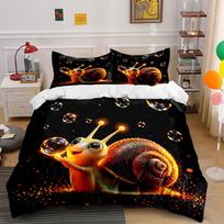 Deep Seabed Smiling Snail With Bubbles Print Bedding Set 1 Duvet Cover 2 Pillowcases For Adult Children Luxury Gift Full Size EU Twin 135X200cm&set