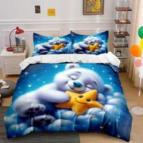 Sleeping Bear Hugs A Star Bedding Set For Kids Luxury Gift 3Pcs Digital Print Comforter Set Soft Comfortable Breathable (as the picture,EU Twin 135X200cm&set)