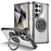 Magnetinis besisukantis žiedo laikiklis, skaidrus telefono dėklas, smūgiams atsparus apsauginis dangtelis, skirtas Samsung S26 Ultra / S23 / Note20 Ultra Samsung S26ULTRA juoda