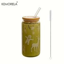 1/4 VNT Kalėdinė Stiklinė Alaus Skardinė Kavos Puodelis Su Dangteliu Ir Šiaudeliu Kalėdinė Eglutė Briedis Termosas 480ML Gertuvė Indai Gėrimams Dovanos 480ml