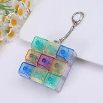 DIY LED Keyboard Fidget Keychain 9 Keys Clicker Button Stress Relief Key Chain for Adult Office Desk Finger Exercise Keycap