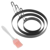 ABBY-Non Stick Egg Rings,4 In&6 In&8 In Pancake Rings,Fried Egg Poacher Egg Cooking Mold With Oil Brush For Egg Omelet Muffin juoda