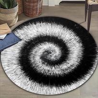 Black and Gray Spiral Tie-Dye Round Area Rug, Non Slip Washable Floor Mat for Living Room Bedroom and Patio, Abstract Decor Diameter 60cm