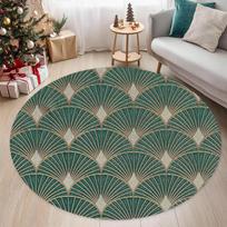 2D Art Deco Area Rug Retro Fan Pattern Carpet for Living Room Bedroom Decor Soft Velvet Non Slip Floor Mat Bedroom Decoration 80cm x 80cm