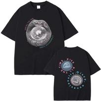 Black Oversized Cotton T-Shirt Featuring Harry Styles’  Kiss All The Time. Disco, Occasionally  Lips & Disco Ball Print for Devoted Fans 4XL