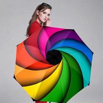 Automatic Open/Close Umbrella with Spiral Rainbow Pattern - Compact Folding Umbrella, Auto Open Close, Portable with One-Touch