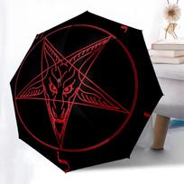 Baphomet Pentagram Occult Goat Head Symbol Red Decal - 8-Rib Automatic Open Compact Umbrella for Men & Women, Cute Fashionable