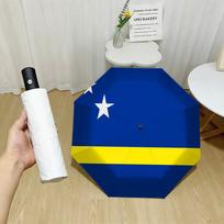 Curacao National Flag Blue Background Yellow Stripe Two White Stars Print Auto Folding Umbrella Waterproof Windproof Compact Tra