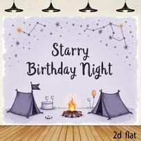 2D Lavender Starry Camping Birthday Backdrop, Campfire Tent Photo Background 47.2x31.5inch/120*80cm