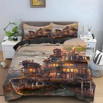 Pirate Sailboat Duvet Cover Nautical Ocean Theme Boys Teen Bedding Cool Style Adult Bedding Set Wave Pattern Printed Room Decor 135x200cm