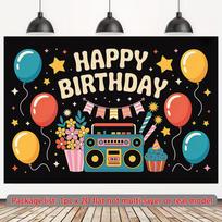 2D Colorful Retro Radio Birthday Backdrop Party Background 47.2x31.5inch/120*80cm