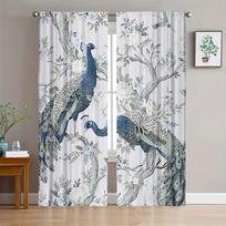 2Pc Luxurious Peacock Floral Botanical Print Curta Drapes For Living Room Window Decor Nature Watercolor Style Home Curta 53x116cm 2pc21x46in