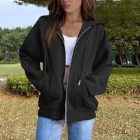 Women's Casual Zip-Up Hoodie Jacket with Pockets, Soft Hooded Sweatshirt for Everyday Wear, Comfortable Fit L juoda