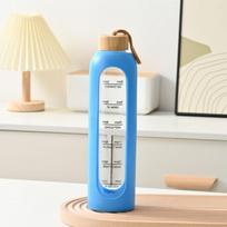 32oz 1L Time-marked Glass Water Bottles Portable Drink Bottle Bamboo Lid Free of Lead Motivational Sport Silicone Sleeve Bottle 1.0L dangaus mėlyna spalva
