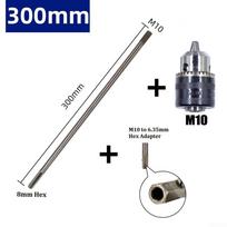 Sujungimo strypų rinkinys M10 iki 6,35 mm šešiakampio adapterio sidabrinis, patvarus 300mm