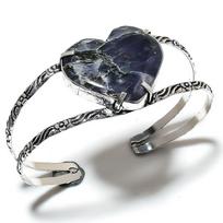 Natural Lolite Stone Gemstone 925 Sterling Silver Cuff Bangle Adjustable p6M36