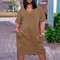 Summer Plus Size V Neck Short Sleeve Knee Pocket Gradient Print Casual Dress For  Women L ruda