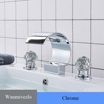 Wanmivezlo Waterfall Bathroom Basin Faucet Deck Mounted Cold Hot Water Mixer Single Hole Water Tap 3 Holes Washing Tap