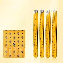 Nerūdijančio plieno preciziškas antakių pincetų rinkinys profesionali grožio priemonė Tweezers Set Of Four yellow