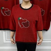 Middle-aged and Elderly Mother's 3/4 Sleeve T-shirt  Summer New Style Elegant Top M raudona
