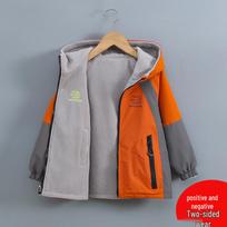 2025 New Boys' Reversible Fleece-Lined Windbreaker: Waterproof Jacket for Kids - Two-Sided Wear for Spring & Autumn. 110 oranžinė