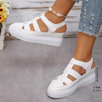 Women's Hollow Casual Sandals For Outdoor Wear, All-, Thin , Thick Sole, Height-enhancing 36 balta