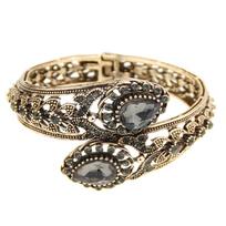 Sunspicems Elegent Turkish Women Bracelet Gray Crystal Bohemia Bangle Antique Gold Color Hollow Flower Indian Jewelry Bride Gift one size