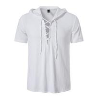 Mens Pirate Shirt Summer Men Retro Renaissance Medieval Gothic Victorian Halloween Costume Casual Linen Lace Up Hippie Shirts XS balta