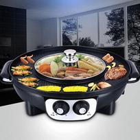 Multi-function Smokeless Non-stick Electric Cooker BBQ Grill Pan Barbecue Electric Grill Pan blackSingle bottom pot#0