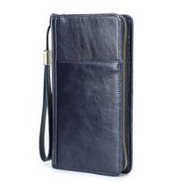 Head Layer Cowhide With Wrist Strap Travel Family Passport Bag RFID Anti Magnetic Genuine Leather Zipper 12x21x3