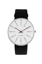 ARNE JACOBSEN Laikrodis 40mm Skandinaviškas dizainas Atsparus vandeniui Dizainas be sekundžių BANKERS Baltas Juodos odos (Tylioji ranka) 53102-2001 juoda
