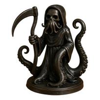 Helovino Grim Reaper Aštuonkojo Statula Gotikinė Juoda Apsiaustas Skeleto Figūrėlė Šventės Vakarėlio Dekoracija Skeleto Ornamentas su Aštuonkojo Čiupiniais 23cm