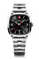 WENGER VINTAGE SPORT Stainless Steel Case Black Silver Stainless Steel Quartz 50m Water Analog Men's Watch, (316L), Dial, Bracelet, Movement,