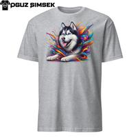 Colorful Siberian Husky Paint Splatter Short Sleeve T-Shirt Mens Womens Tees Top | Unique Design L