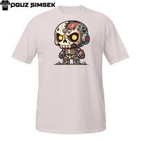 Cyborg Skull T-Shirt Mens Womens Tees Top | Half-Robot Skeleton with Brain and Wires | Chibi Sci-Fi 2XL