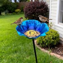 Flower Shape Garden Bird Feeder Weather Resistant Outdoor Bird Bath Animals Drinking Cup  Balcony mėlyna
