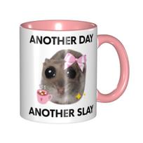 Customized Another Day Another Sad Hamster Meme Mug DIY Ceramic Tea Milk Coffee Cups 330ml rožinė