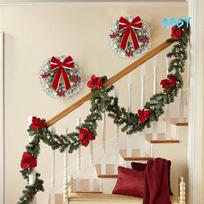 ABBY-2 Pcs 9.8 Inch Lighted Christmas Wreaths Pre-Lit Mini Xmas Wreath Set Kit With Red Bow, Pine Needle Wreath With LED Lights