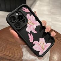Pink Lily Pattern Design Phone Case Suitable for iPhone 17 16 15 14 13 12 11 Pro/Max/Plus Anti Drop and Anti Shock Back Cover iPhone 17