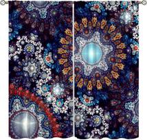 Indian Hippie Mandala Curta For Kitchen,Abstract Art 3D Gold Vintage Bohemian Mandala Flower Window Drapes Print For Boys 53x116CM-2PC