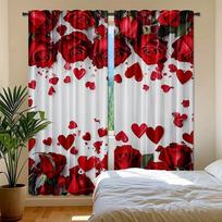 2Pcs Elegant Red Rose & Heart Backdrop Curta - Romantic Valentine'S Day Decor For Bedroom & Living Room, Semi-Transparent Pol 53x116cm 2pc21x46in&Without mount
