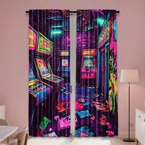 Retro Arcade Graffiti Art Design Print Drapes Room Darkening Window Curta For Home Decor,Rod Pocket Blackout Curta Bedroom 53x116CM&2 panels