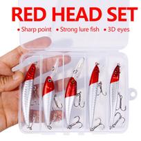 5 vnt/dėžutė Red Head Crankbait Minnow žvejybos masalo rinkinys dirbtinis masalas vobleriai plaukimo karpių žūklės reikmenys